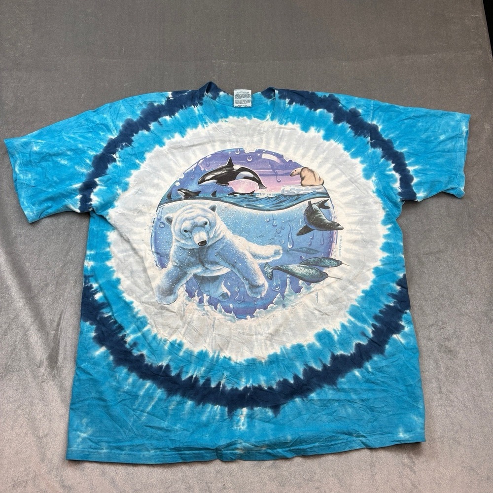 VTG 1997 Liquid Blue Polar Bear Tie Dye T Shirt Made In‎ USA Mens XXL